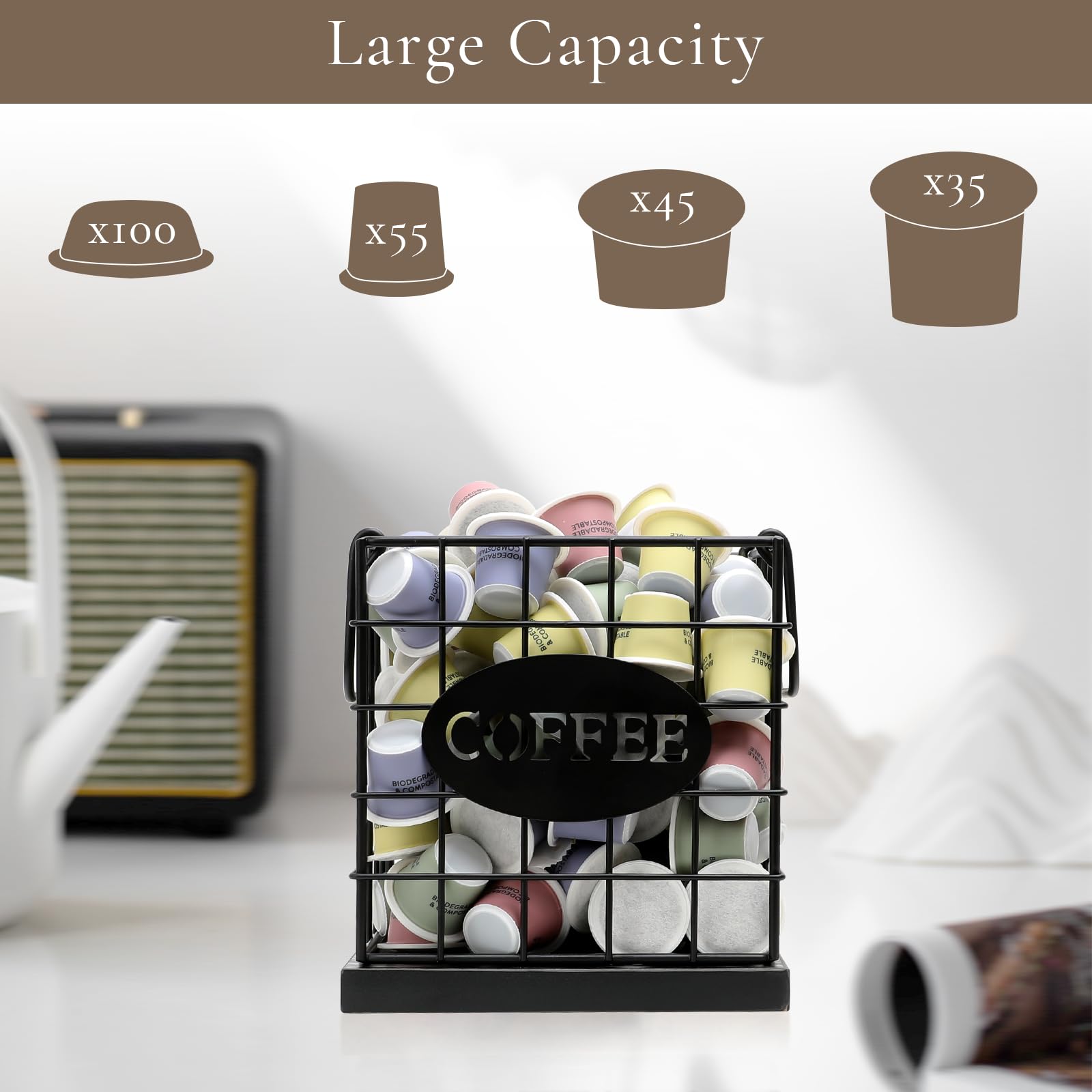 BCOZLUX multipurpose basket stores tea bags and sugar packets.