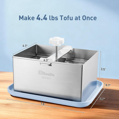 bd.Ai Bendu Tofu Press blue drip tray cleans quickly, keeping countertops tidy.