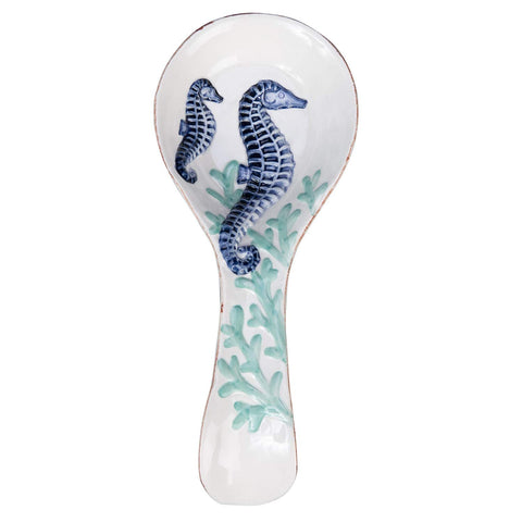 Beachcombers Seahorse Spoon Rest keeps counters tidy with coastal ceramic design.