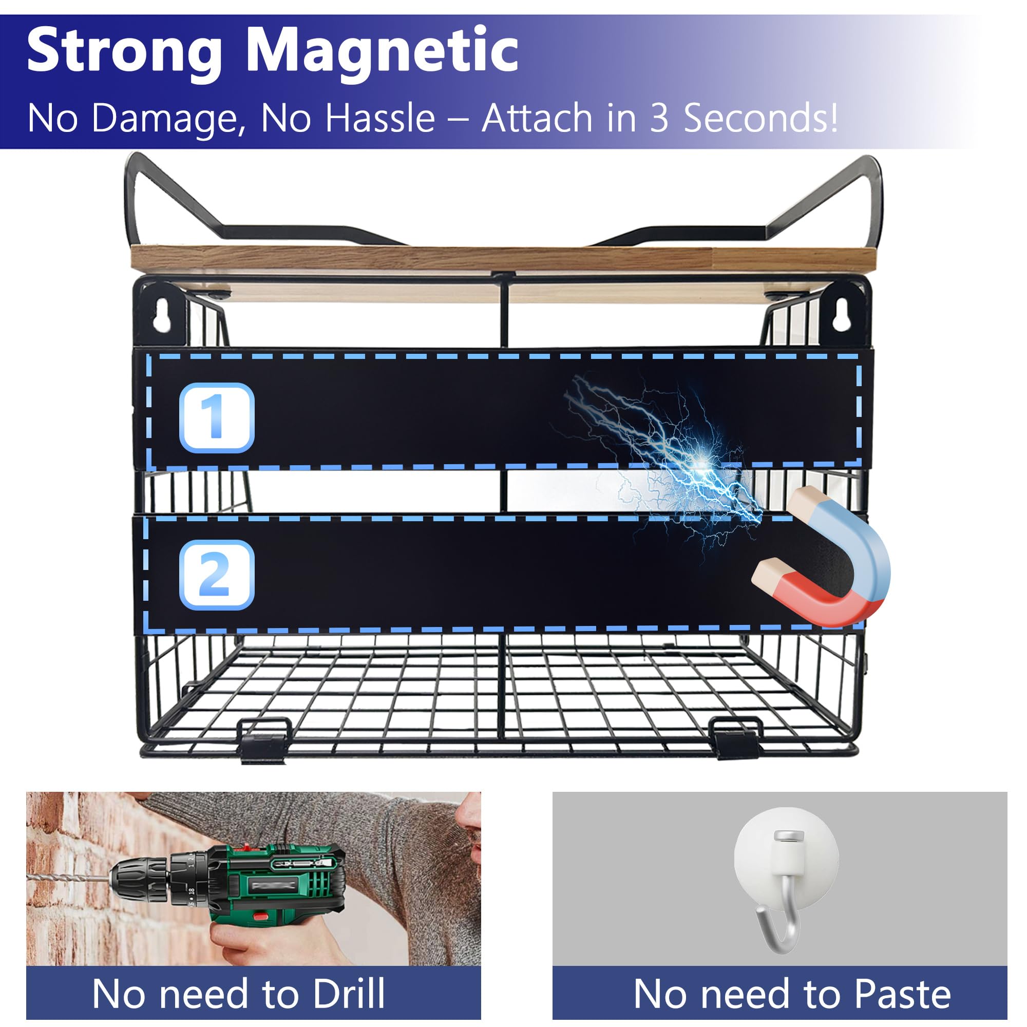 Bealy magnetic shelf guardrail top edge supports heavy jars