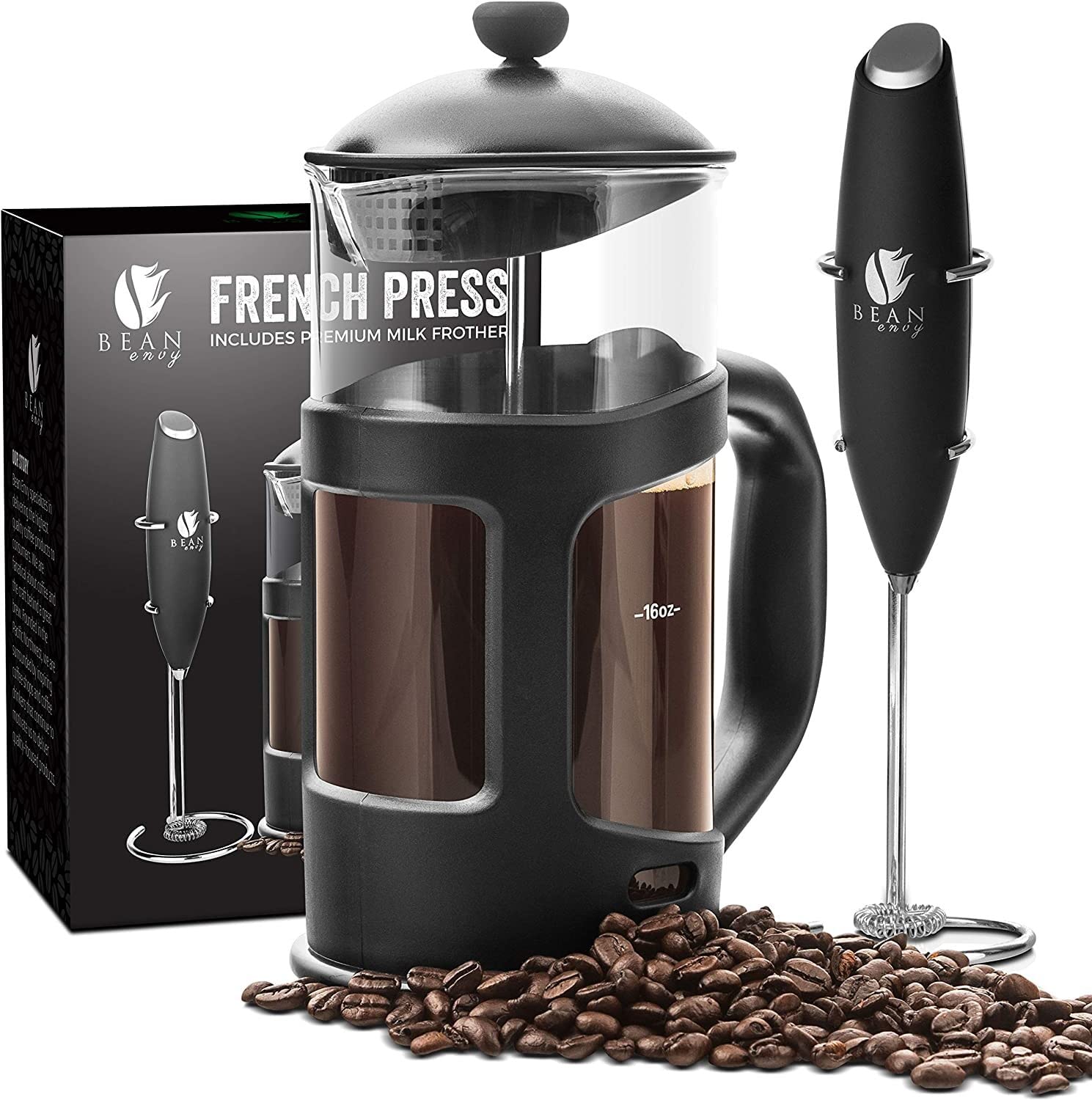 Bean Envy French Press with glass carafe delivering smooth, grounds-free coffee.