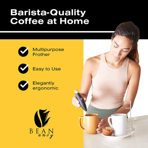 Bean Envy Milk Frother stainless wand close-up for powerful, uniform foam in seconds.