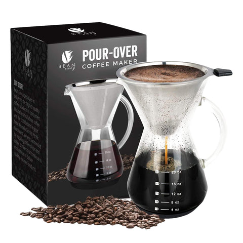Bean Envy pour over coffee maker with glass 20oz for precise, clean brews