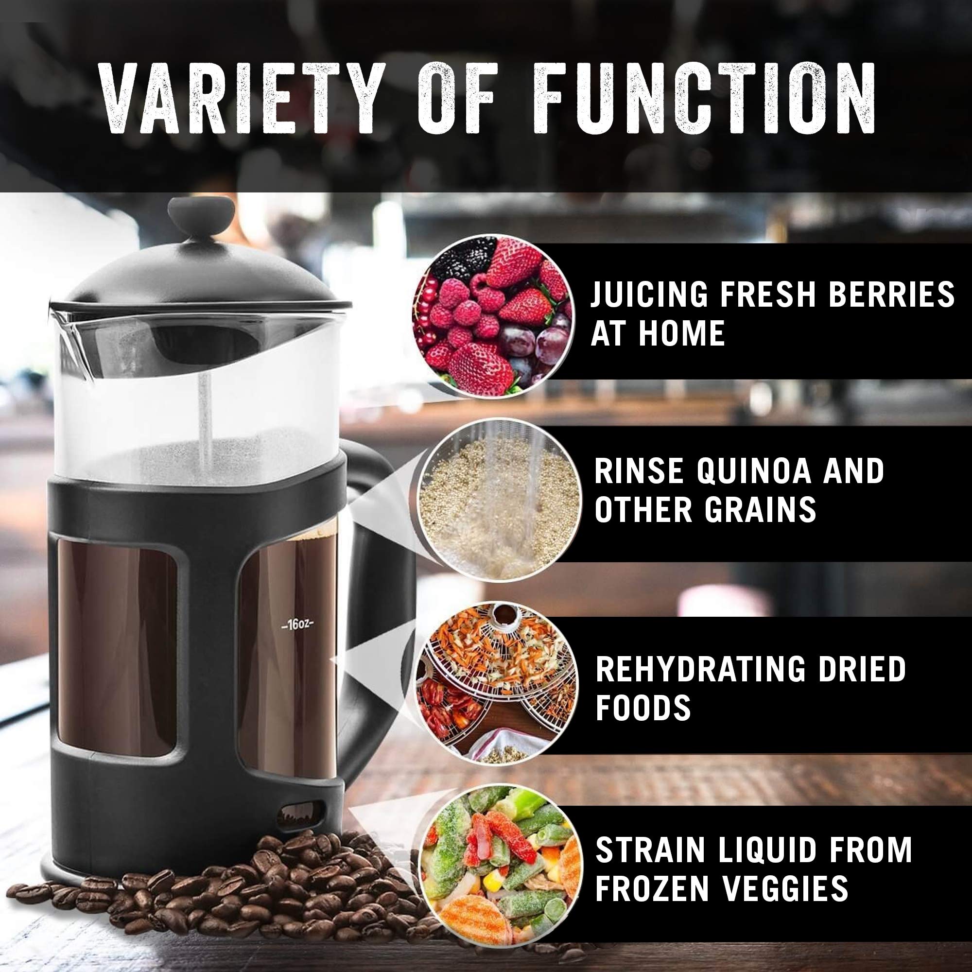 Bean Envy stainless steel stand keeps the set elevated on counters.