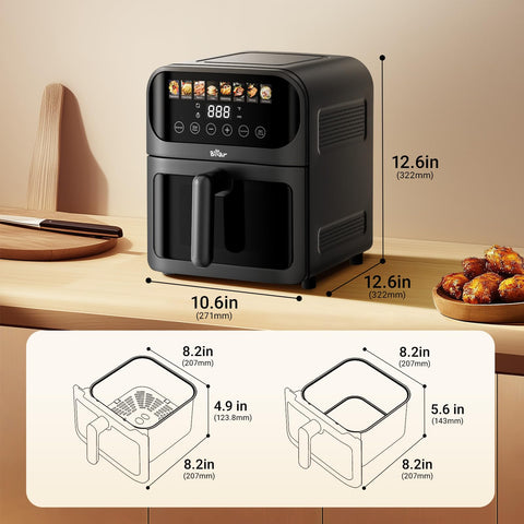 Bear air fryer transparent window to monitor cooking progress.