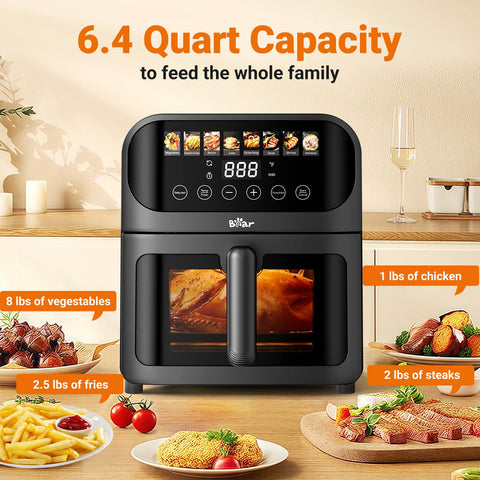 Bear air fryer control panel showing 8 presets for quick meals.