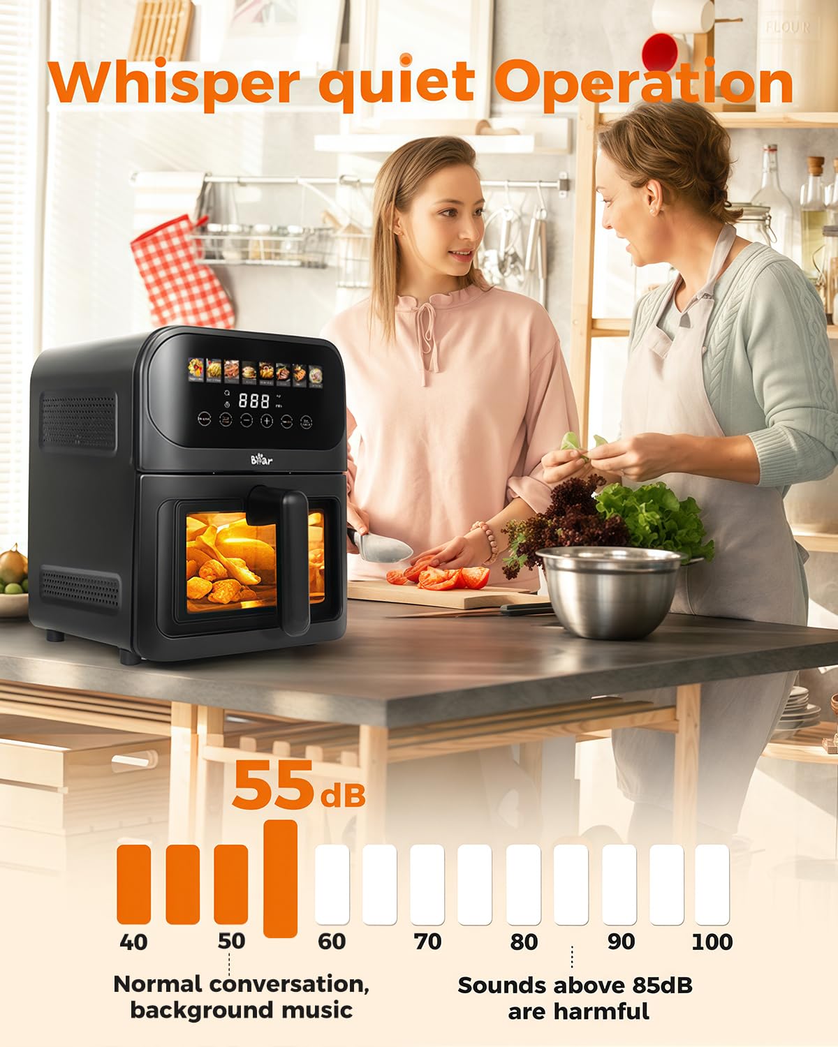 Bear air fryer prepared dish for family meals after cooking.