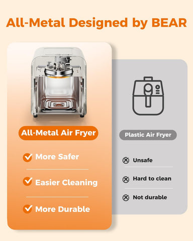 Bear air fryer nonstick dishwasher-safe basket for easy cleaning.