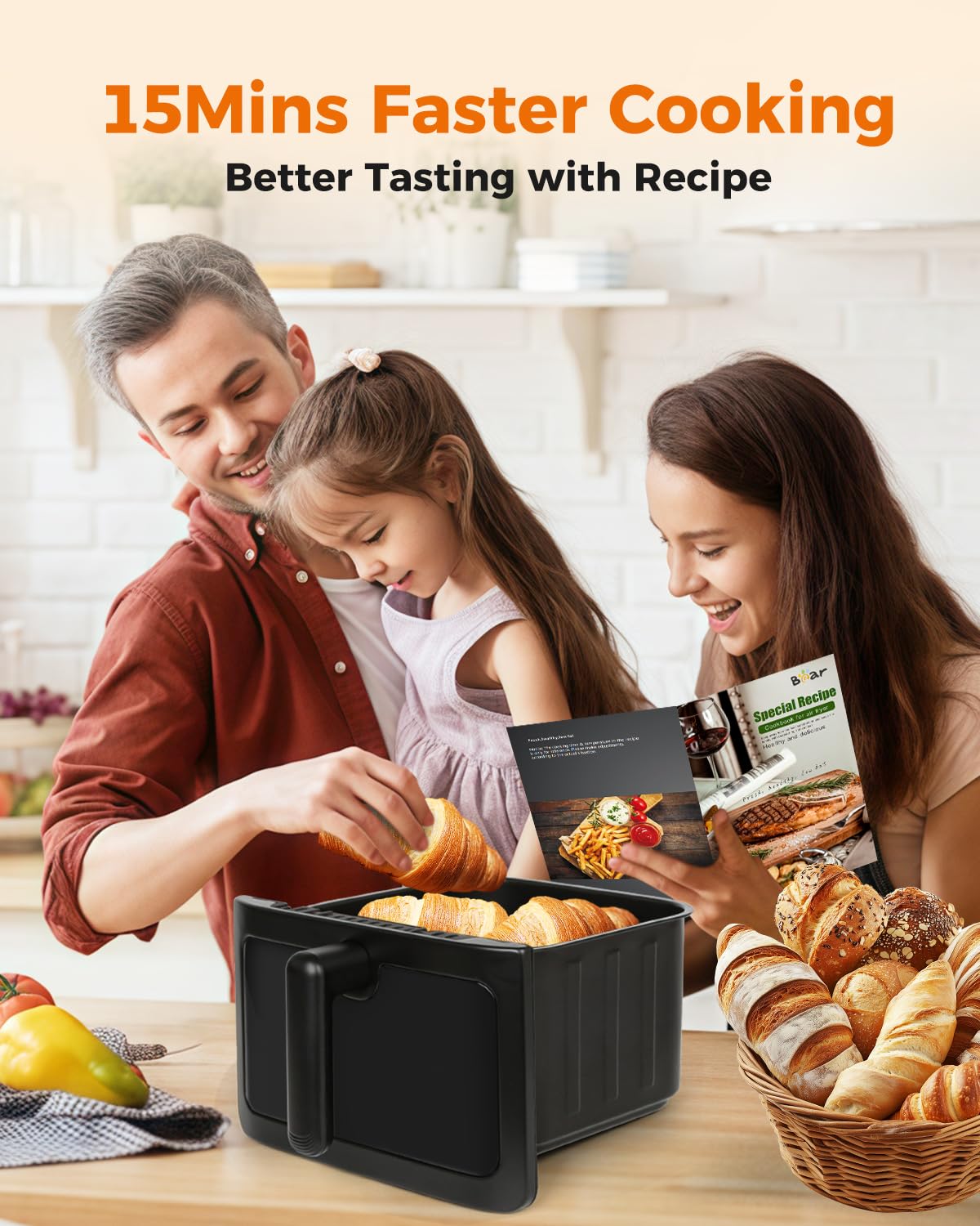 Bear air fryer temperature and timer dial for flexible cooking.
