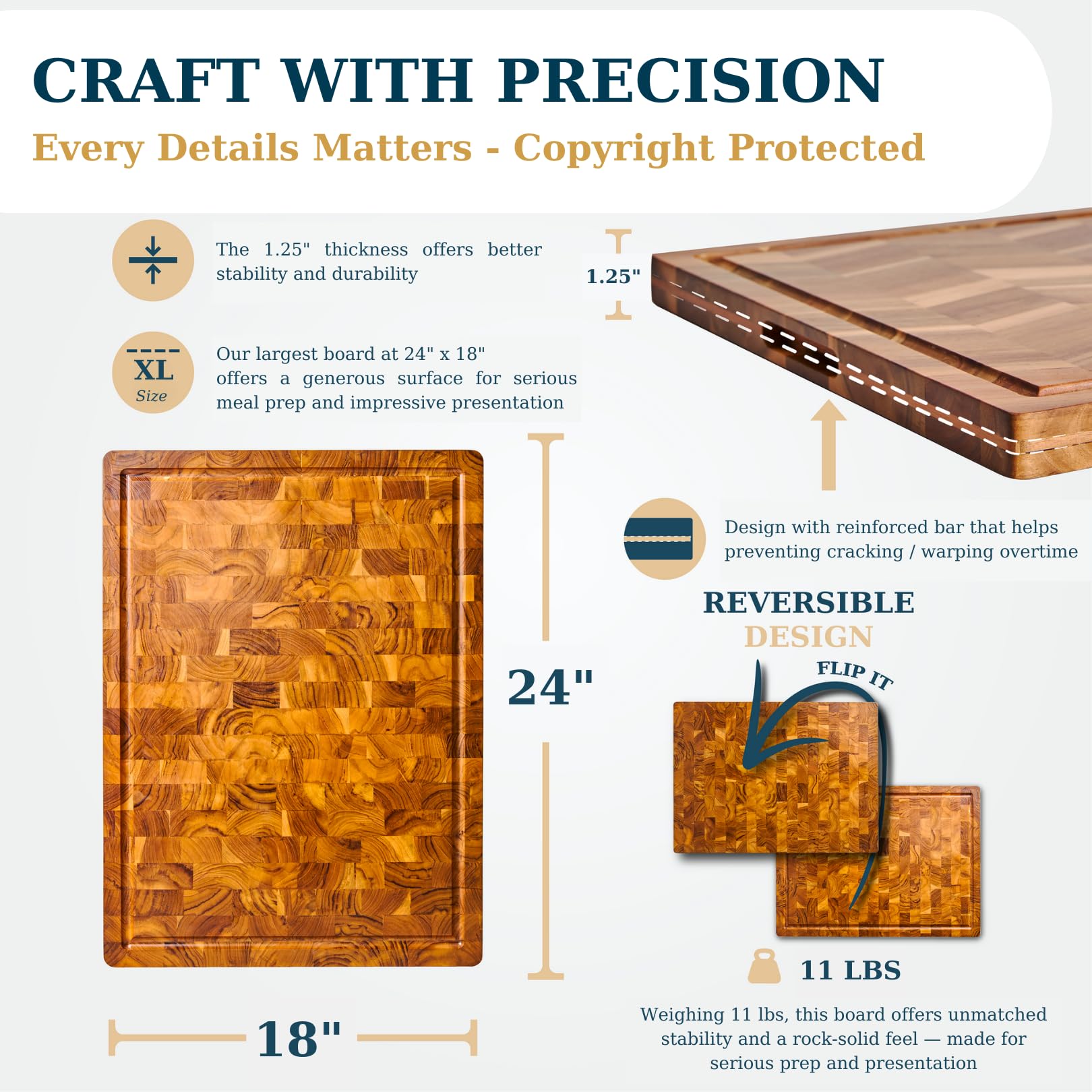 Bear Chop Bearchop board with four-side reinforcement for lasting flatness