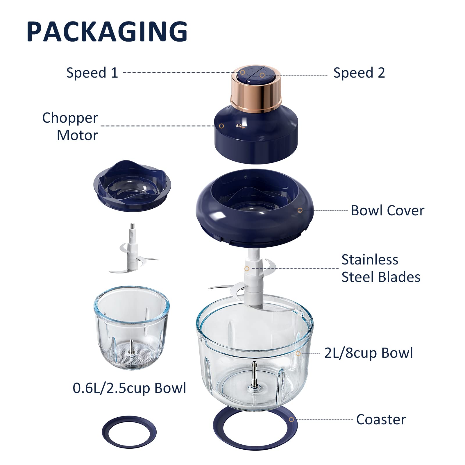 Bear Food Processor anti-slip base keeps the unit stable.