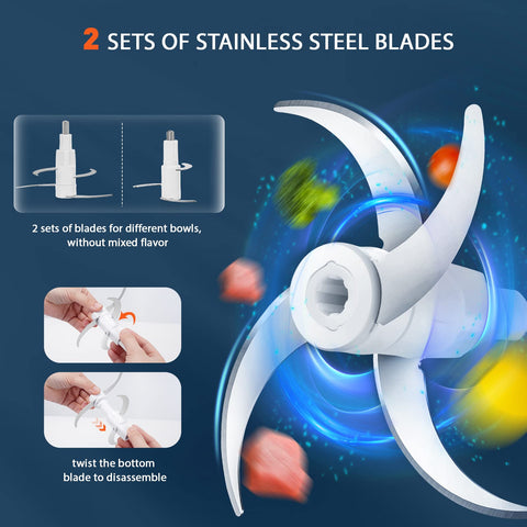 Bear Food Processor dual blade sets expand chopping options.
