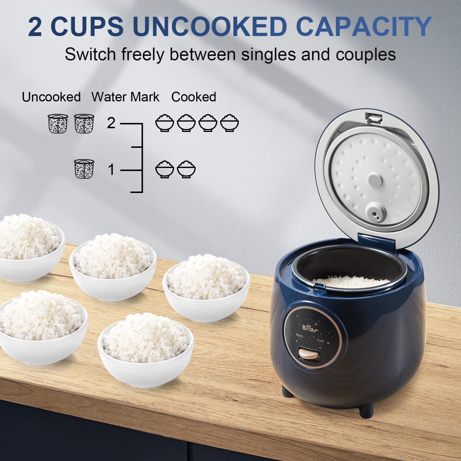 Bear Mini Rice Cooker inner pot close-up with non-stick surface for release.
