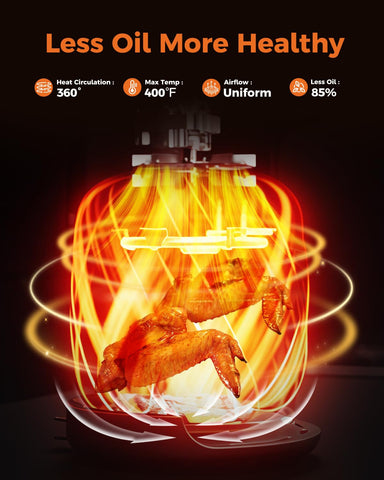 360-degree air circulation delivers crispy results with less oil.