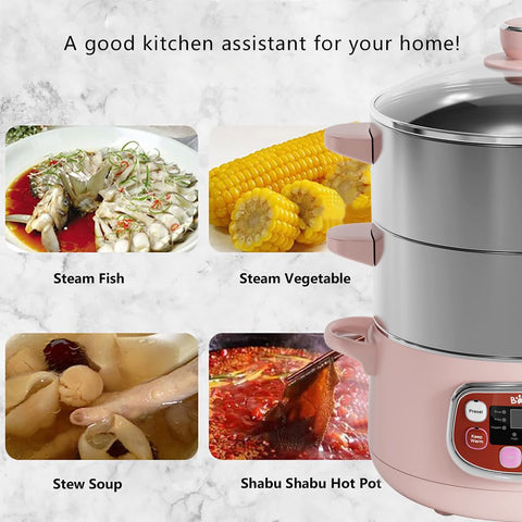 Bear electric steamer digital control panel enables precise cooking settings.