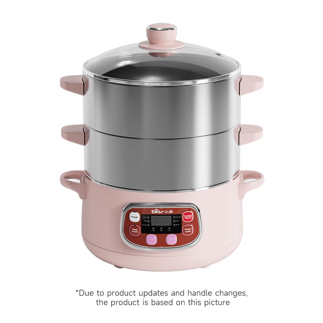 Bear electric steamer glass lid view for easy monitoring during cooking.
