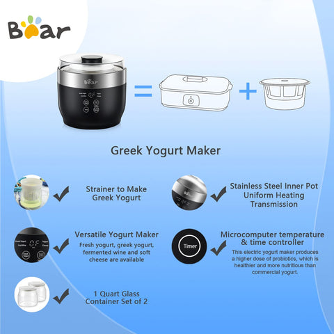 Bear Yogurt Maker Greek yogurt strainer included