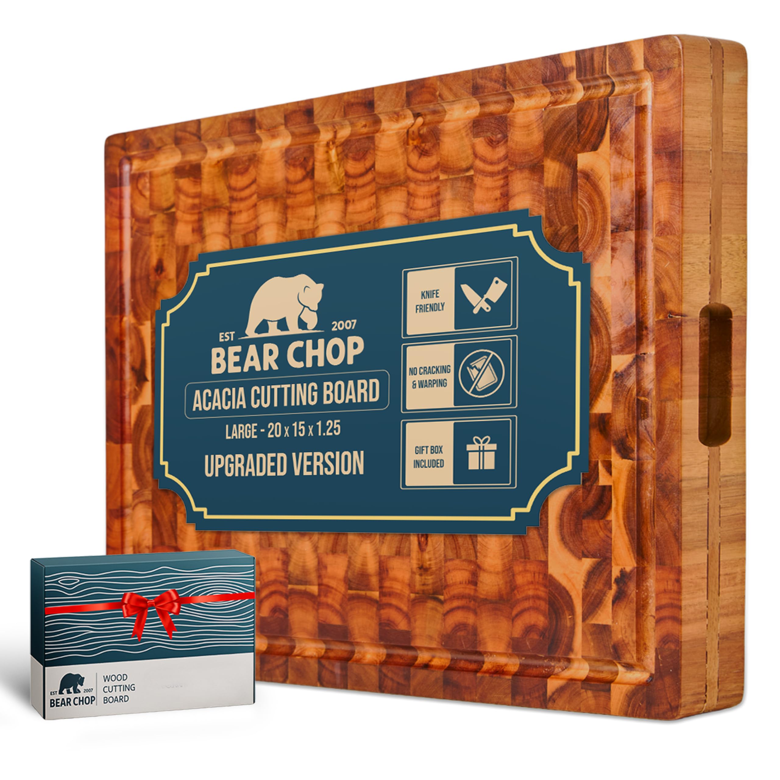 Bearchop Acacia cutting board 20x15 end-grain surface for durable daily chopping