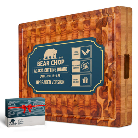 Bearchop Acacia cutting board 20x15 end-grain surface for durable daily chopping