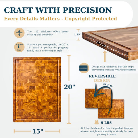 Bearchop Acacia cutting board with convenient handles for easy transport
