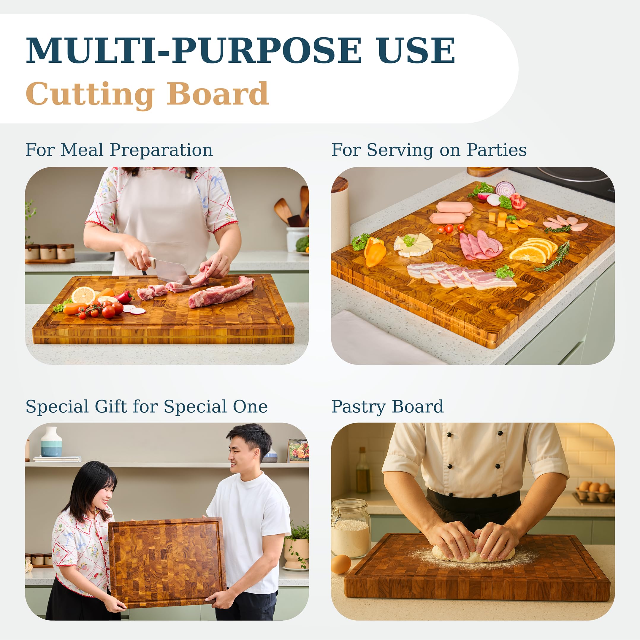 Bearchop Acacia cutting board with juice groove to catch spills