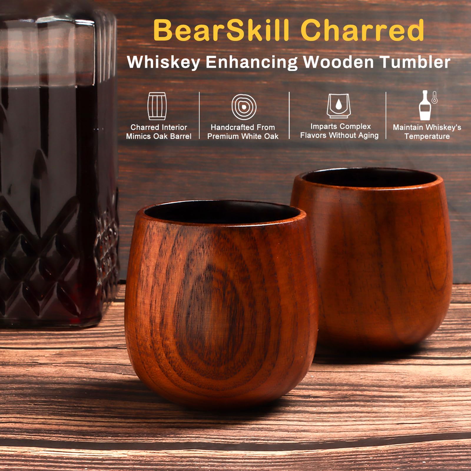 BearSkill glass close-up highlighting rich wood grain and durability