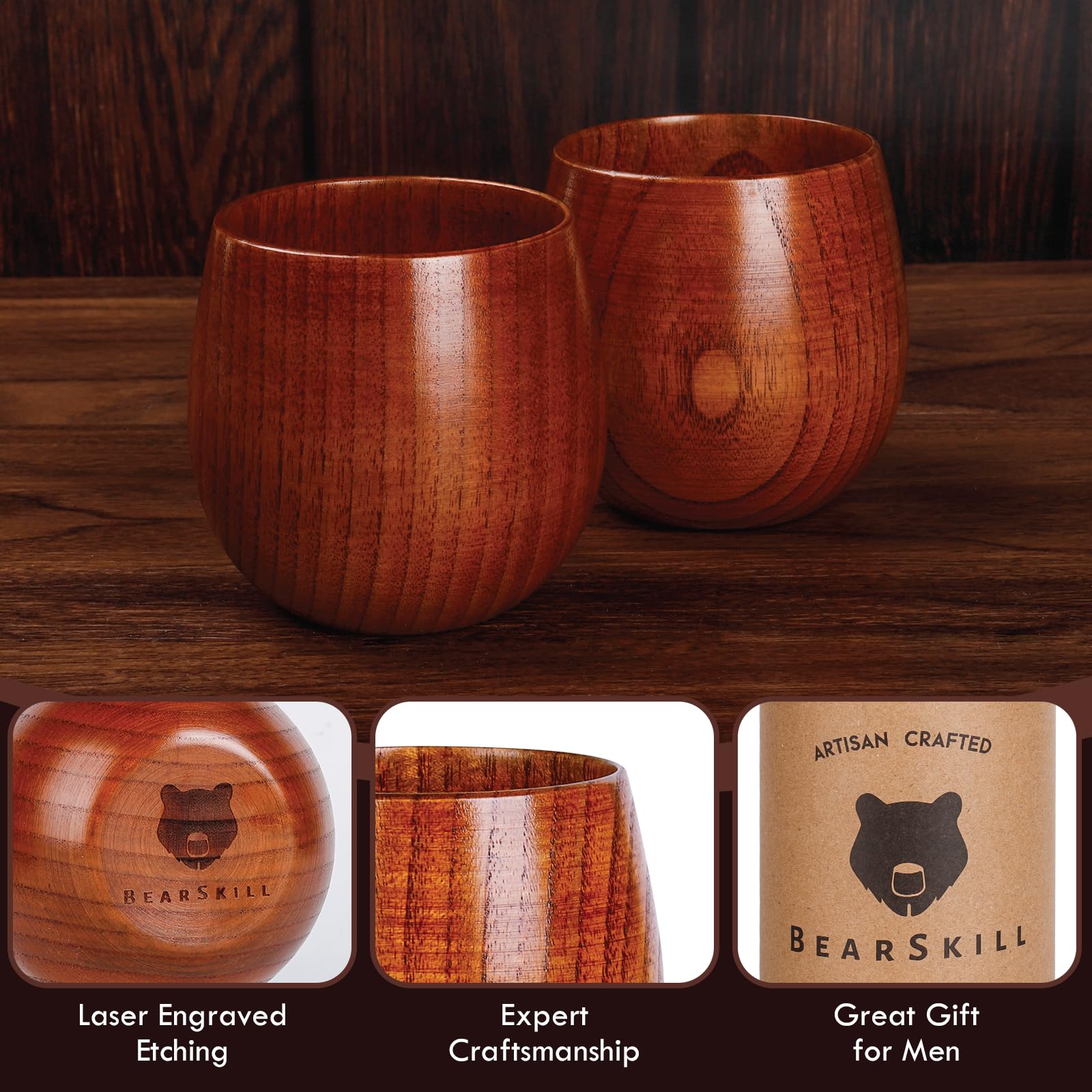 BearSkill durable wooden drinkware withstands gatherings and regular use.