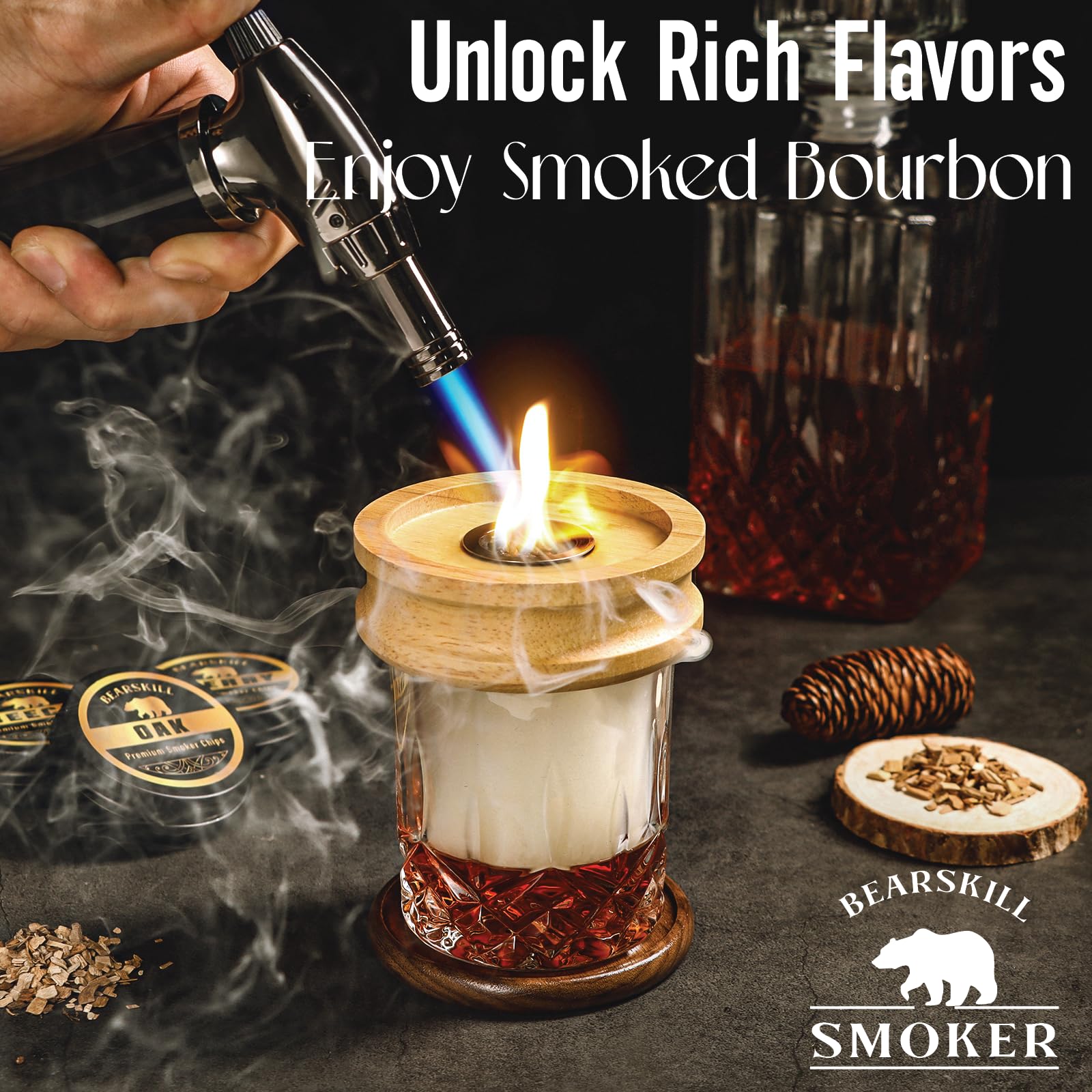 BearSkill glasses set elevates presentation for smoky cocktails.