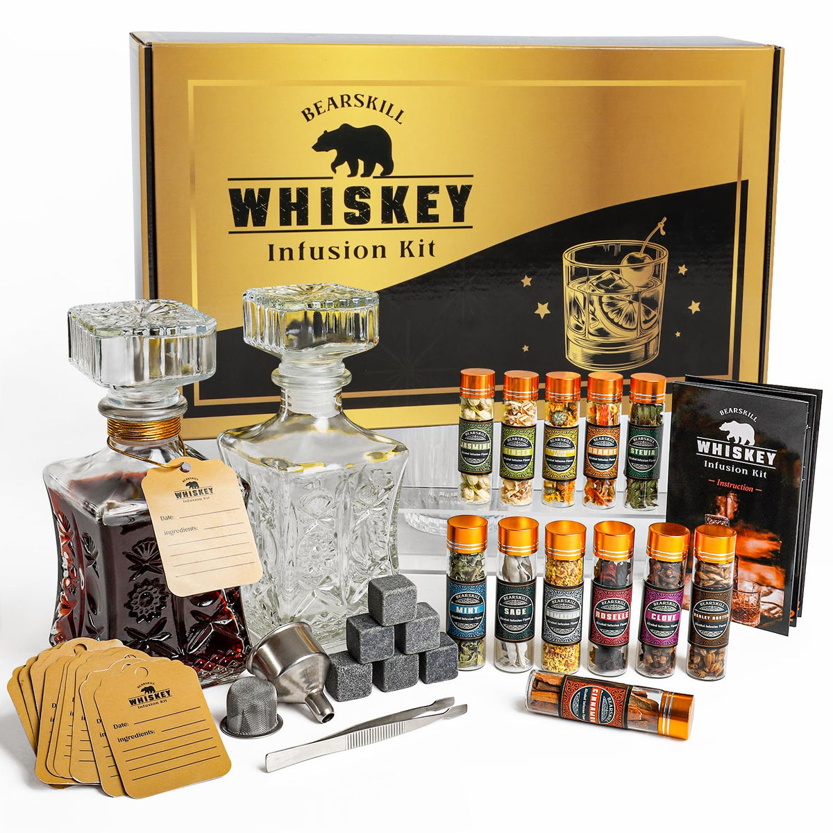  BearSkill whiskey infusion kit bottle showing easy at-home flavoring for personalized spirits