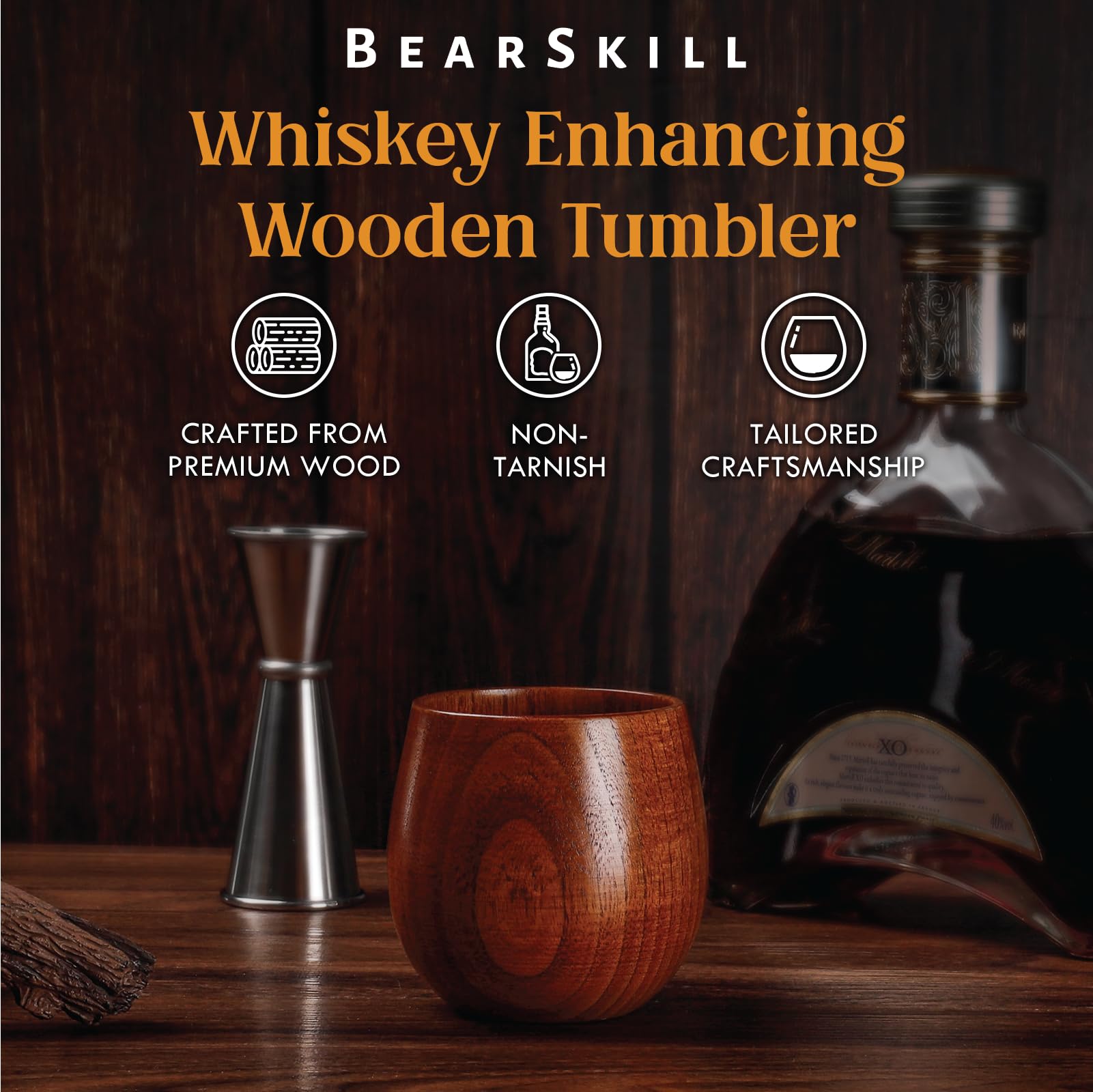 BearSkill wooden bourbon glass designed for durable, everyday use.
