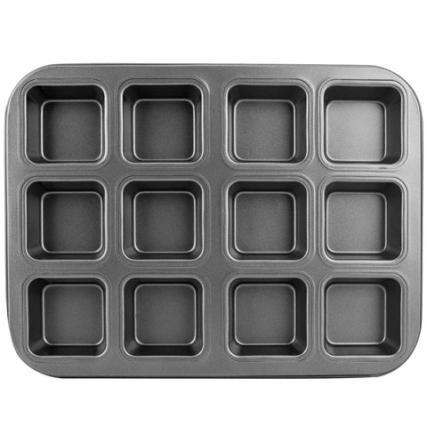 Beasea 12-cavity brownie pan with dividers creates uniform, bite-sized treats.