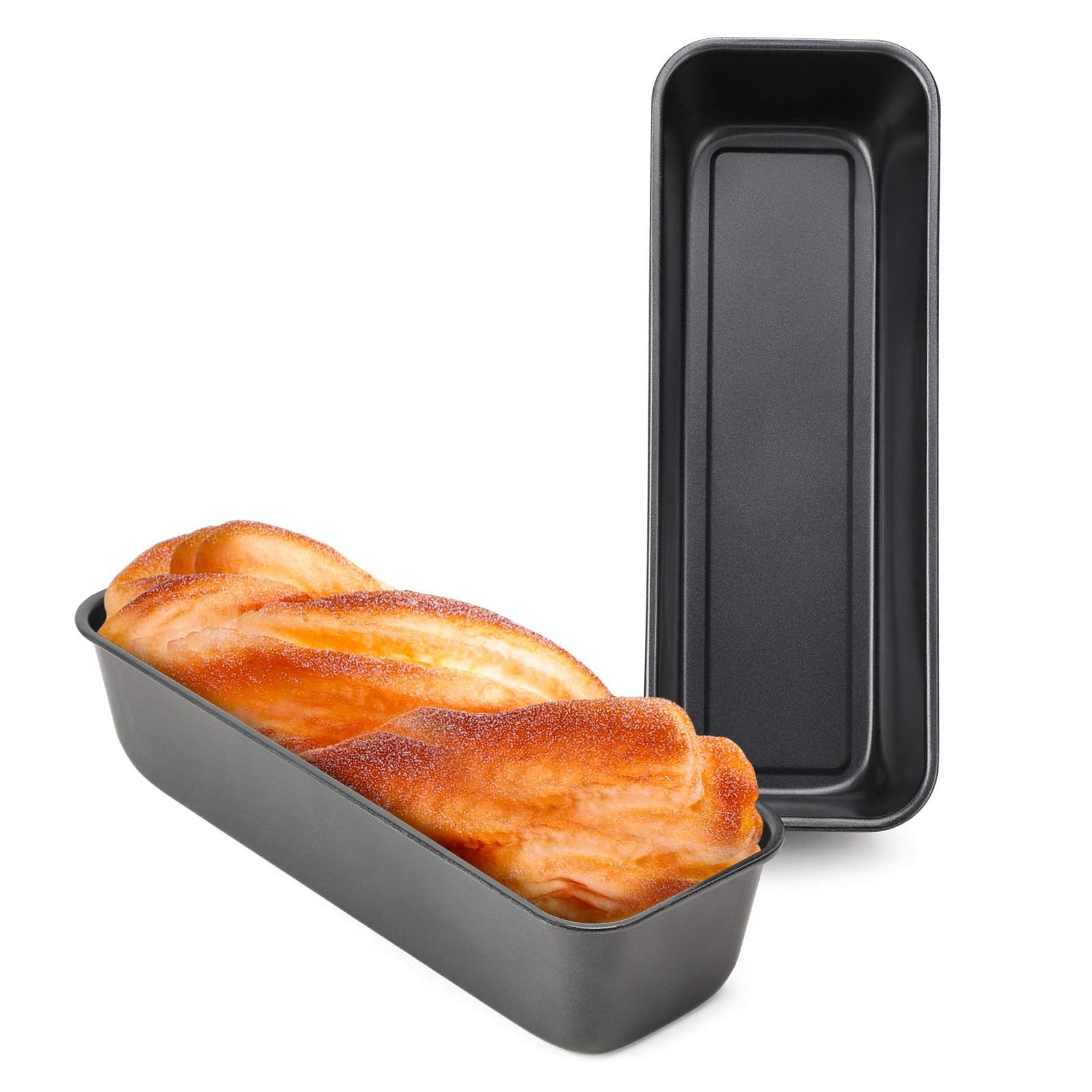 Beasea long loaf pan front view with carbon steel for even browning