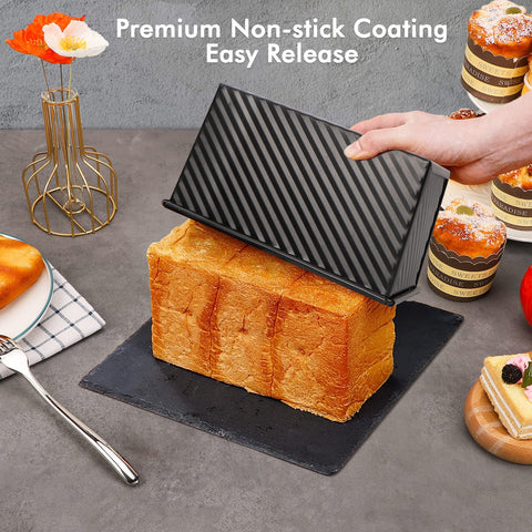 Beasea Pullman loaf pan non-stick coating aids cake release.