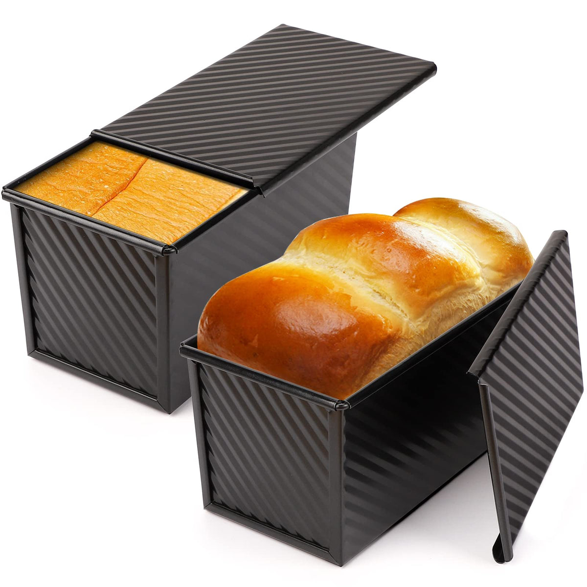 Beasea Pullman loaf pan with lid front view for compact storage.
