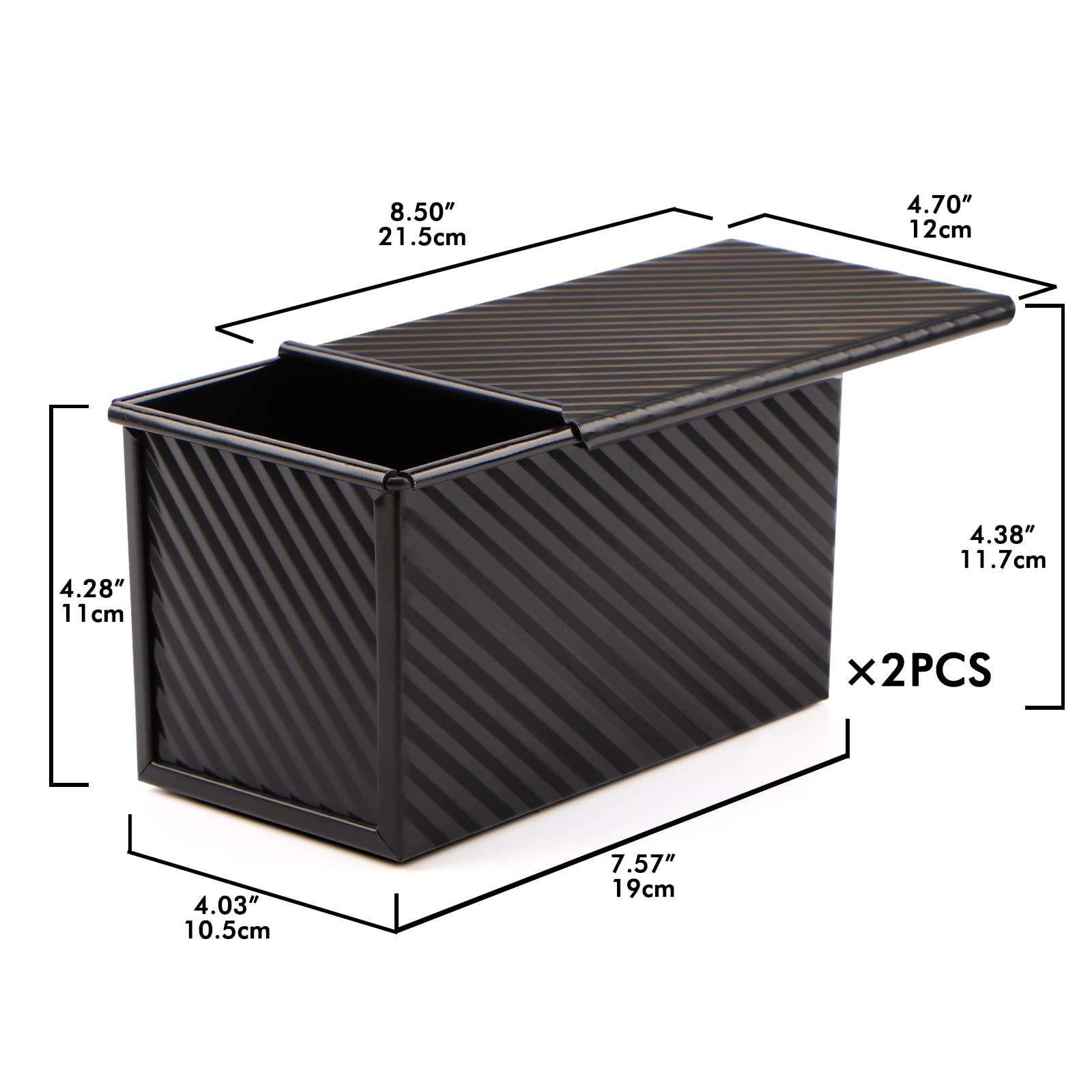 Beasea Pullman loaf pan with lid, lid-off view for easy batter loading.