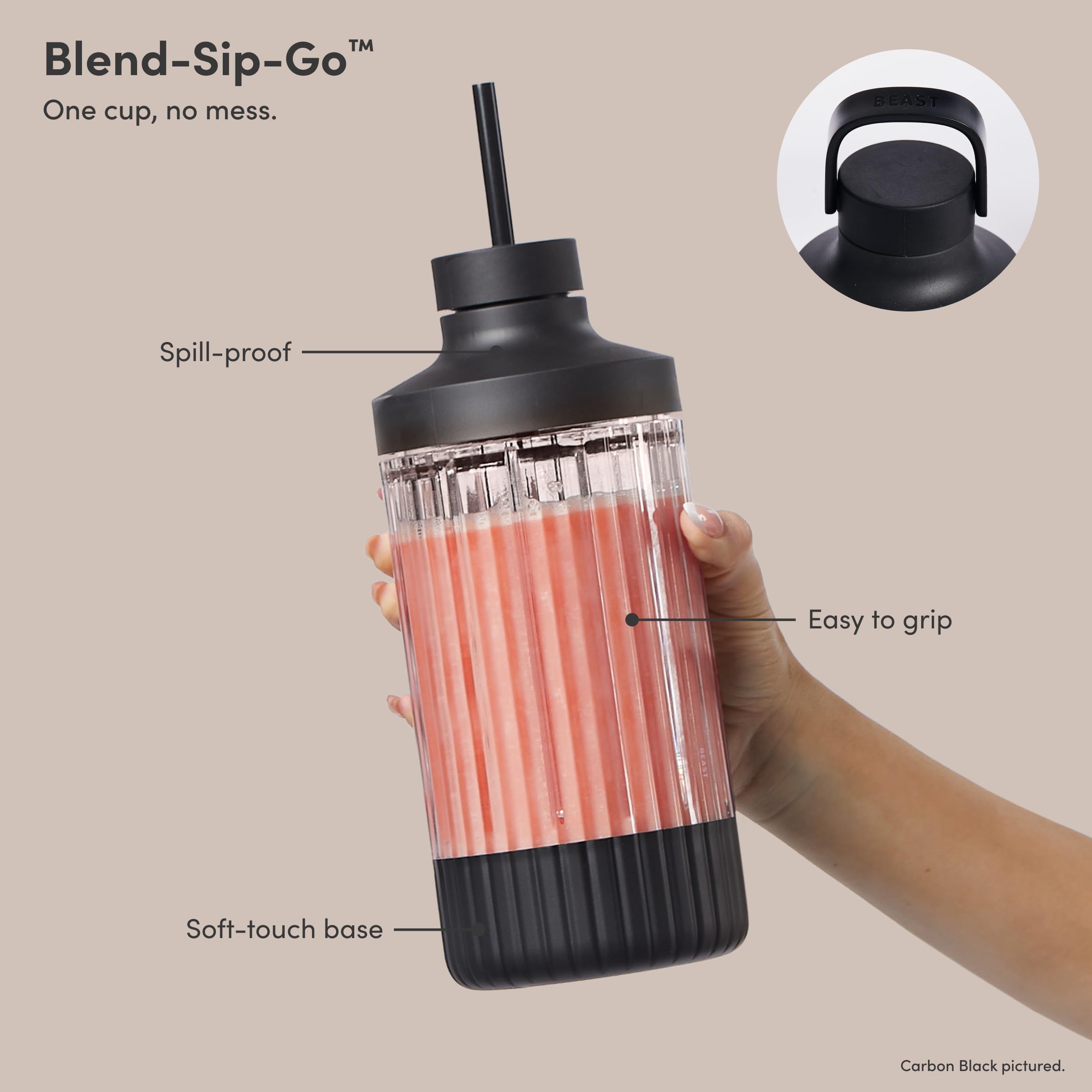 Beast Mega 1200 Plus spill-proof lids demonstrate mess-free blending