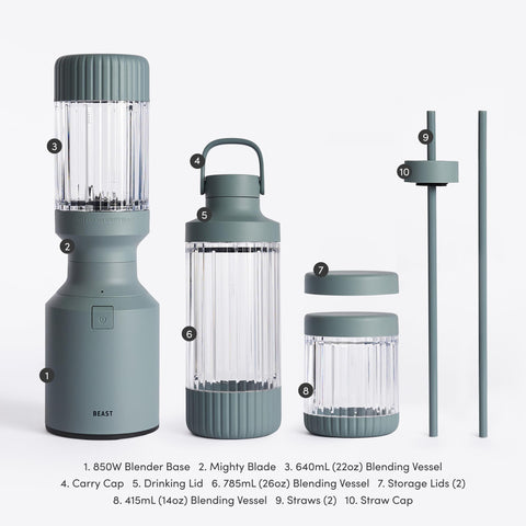 BEAST Mighty accessory set includes extra lids and straws for versatility.