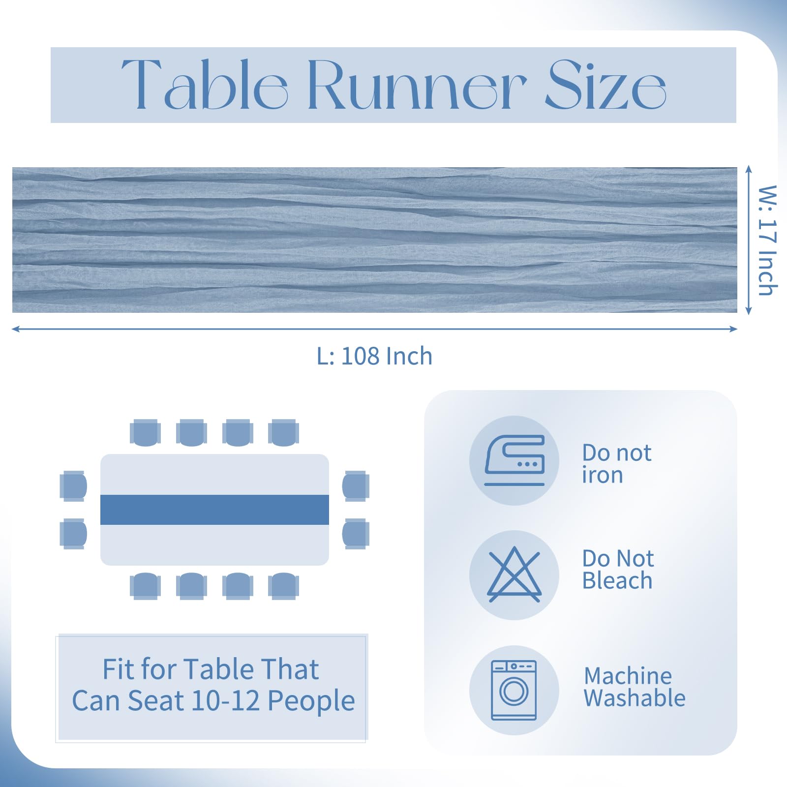 Beautane boho gauze runner in dusty blue adds romantic texture to receptions.