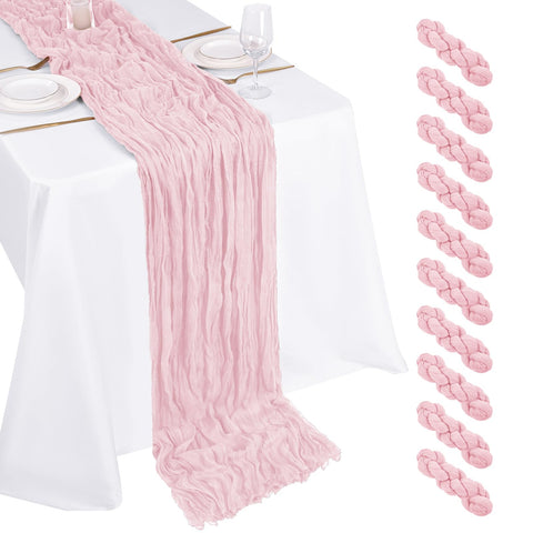 Beautane light pink cheesecloth table runner with delicate drape for weddings