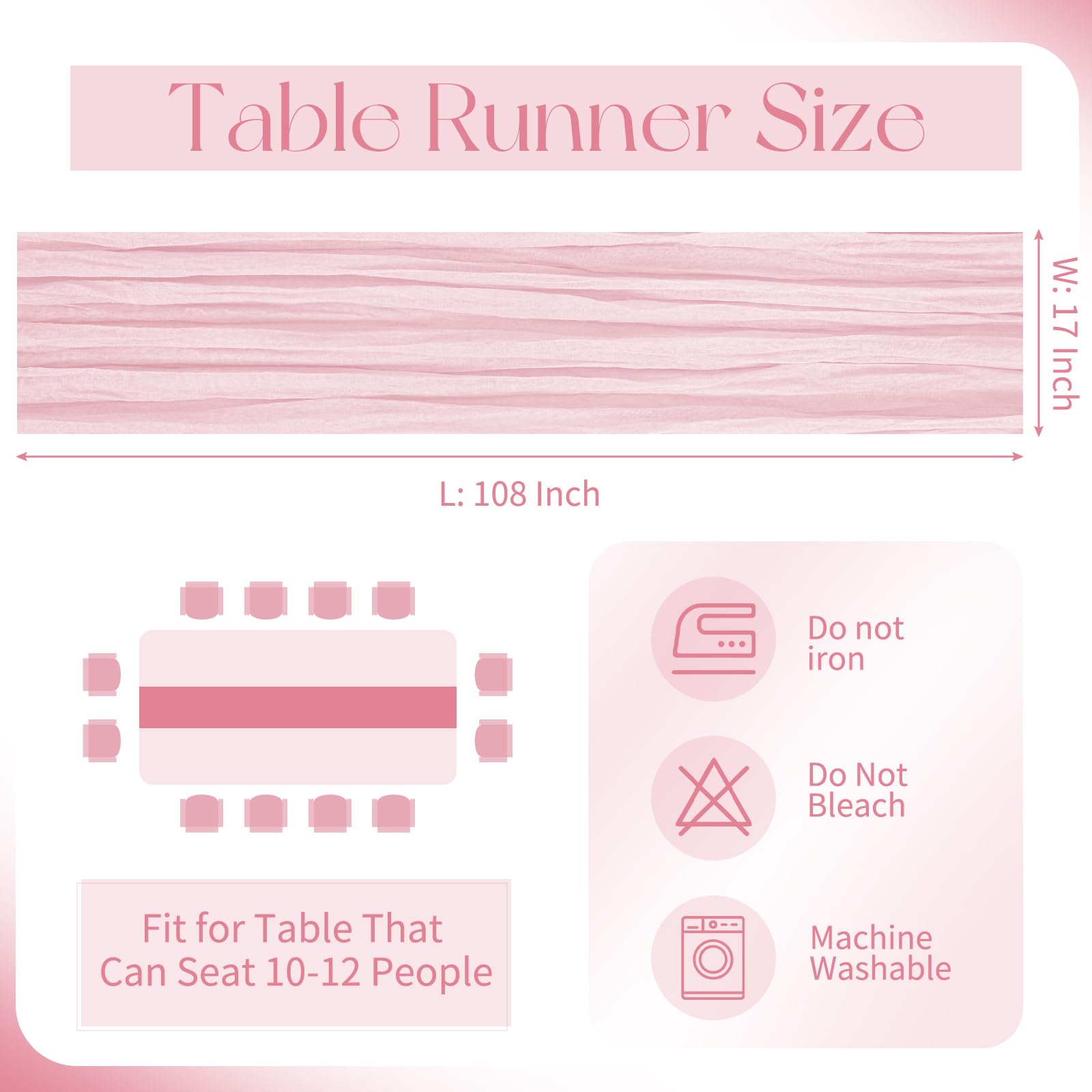 Beautane light pink cheesecloth table runner showing soft texture on decor