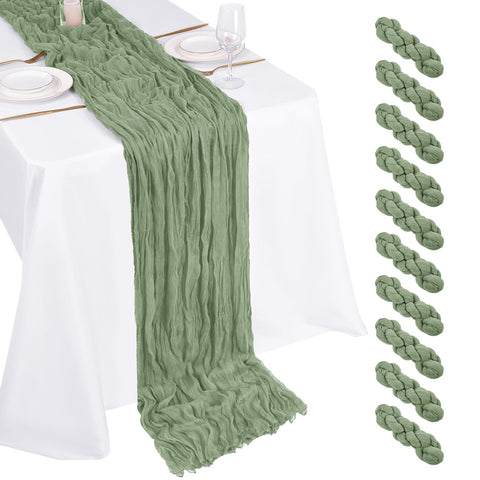 Beautane Sage Green Cheesecloth Table Runner close-up weave shows soft texture for elegant tables