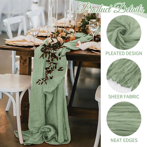 Beautane Sage Green Cheesecloth Table Runner ideal for baby showers with gentle drape