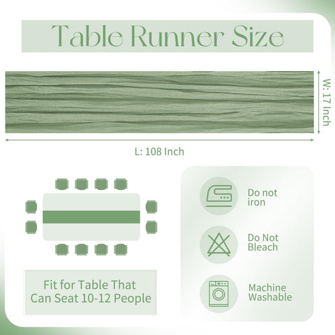 Beautane Sage Green Cheesecloth Table Runner draped on a wedding table for boho charm