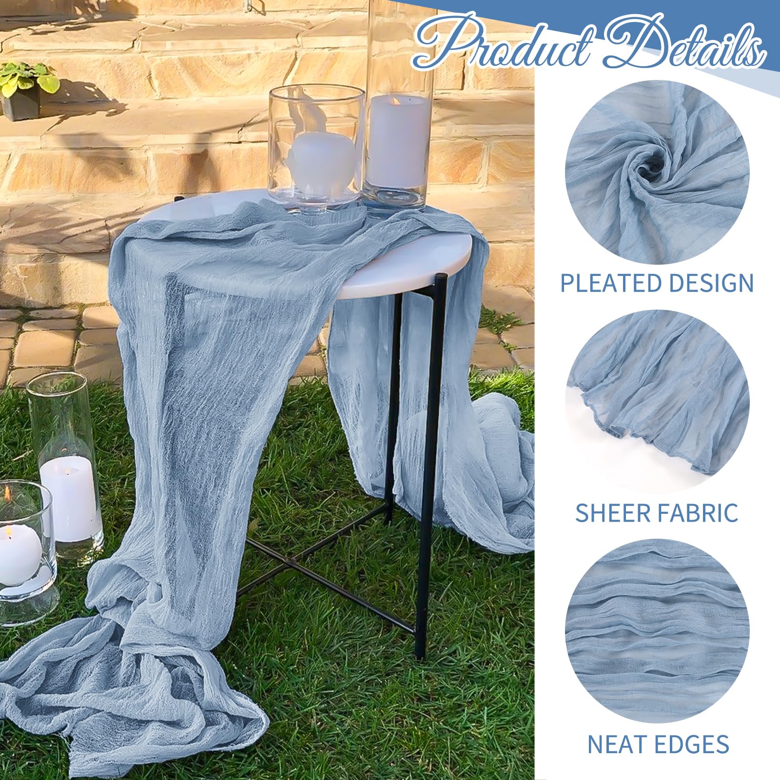 Beautane 17x108 inch runner showcased as elegant backdrop drape and decor accent.