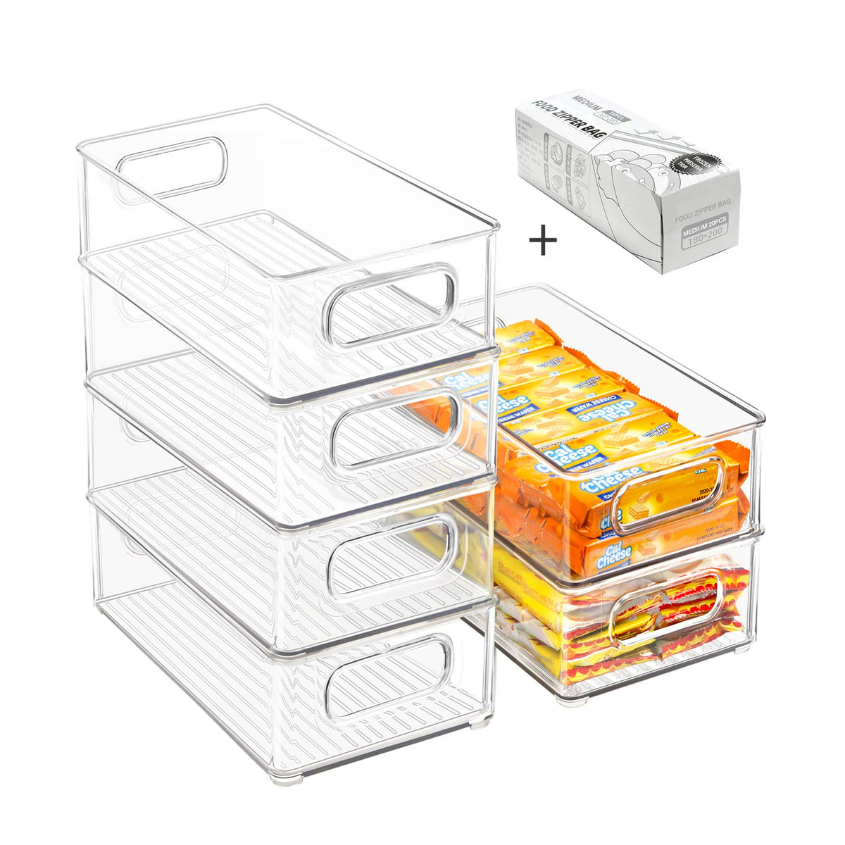 Beauty Cottage stackable bin with handle for easy fridge access.