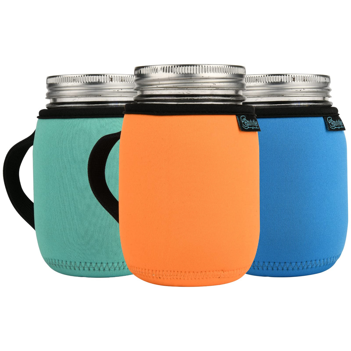 Beautyflier 16oz regular-mouth mason jar sleeve with slip-on design keeps hands dry while sipping.