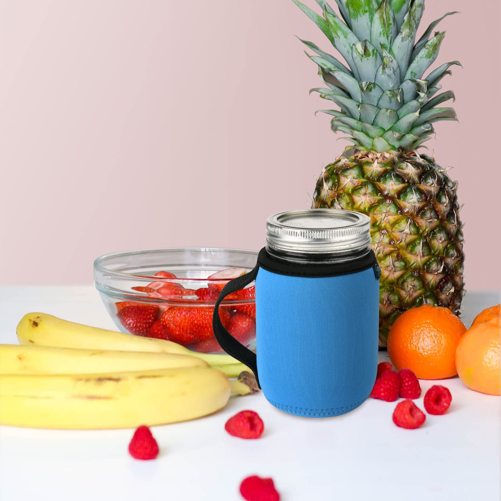 Beautyflier mason jar sleeve with handle improves grip for easy drinking.