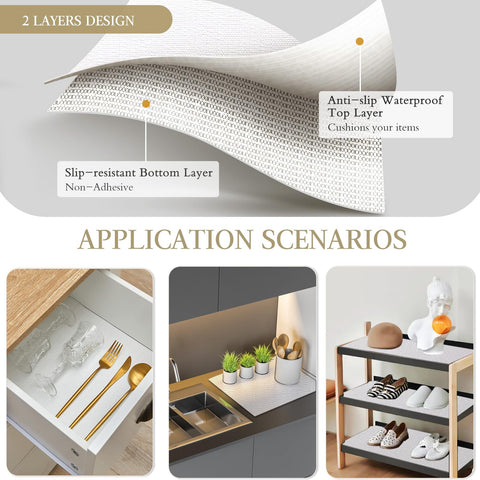 Beautysaid waterproof cabinet liner shields shelves from spills and moisture.