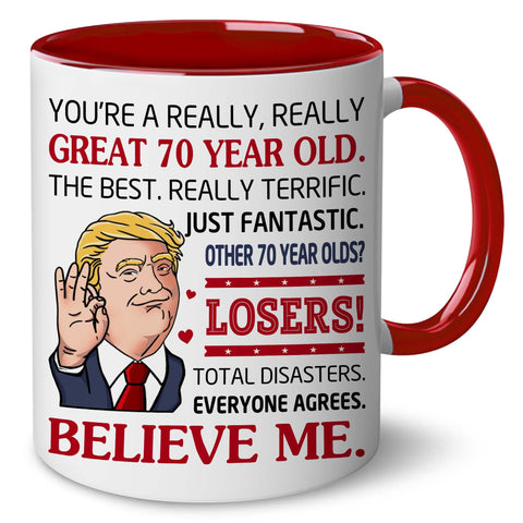 BECHUSKY 70th mug with 1956 theme, a milestone gift for celebrations.