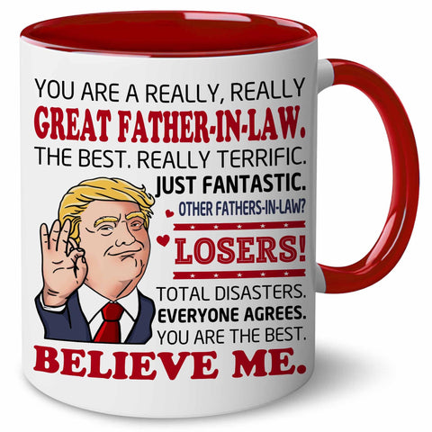 BECHUSKY Christmas mug front view with Father-in-law design for holiday gifting